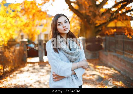 Junge Frau Im Wunderschönen Autumn Park, Concept Autumn Stockfoto