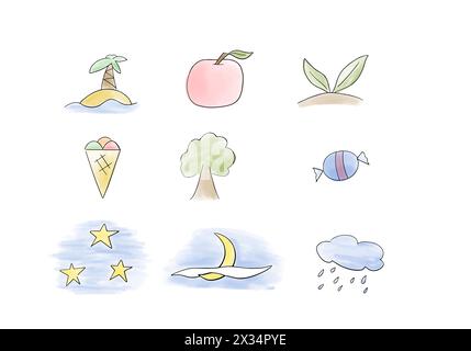 Set von Aquarellkritzelementen, Vektorillustration. Stock Vektor