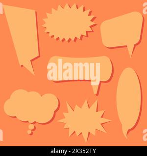 Satz von Sprechblasen auf orangem Hintergrund. Sprechblasen ohne Sätze. Vektorabbildung. Stock Vektor