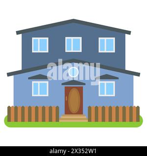 Privathaus mit blauen Wänden auf weißem Hintergrund. Vektorabbildung. Stock Vektor