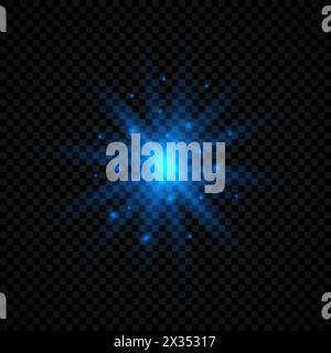 Lichteffekt von Linsenfackeln. Blau leuchtende Lichter Sterneneffekte mit Funkeln auf transparentem Hintergrund. Vektorabbildung Stock Vektor