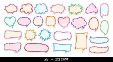 Aufkleberset für Comic-Chatbox mit Sprechblase. Meldungsfeld für Scrapbook Design Elements Leere Dialogwolken. Speech Thought blobt Comics, Ballon Banner für Speak Text. Vektordarstellung isoliert Stock Vektor
