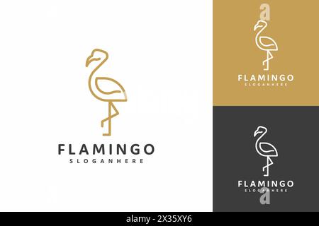 Ein Flamingo-Logo mit weißem Hintergrund. Der Flamingo ist in einem einfachen, eleganten Stil gezeichnet. Das Logo ist vielseitig einsetzbar und kann für eine Vielzahl von Pailletten verwendet werden Stock Vektor