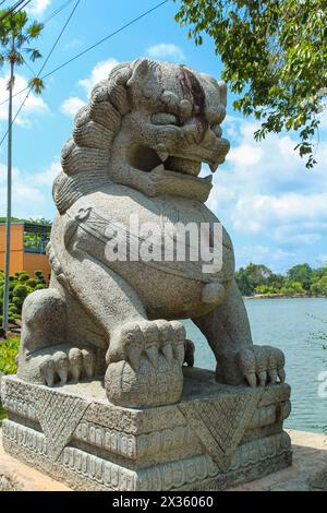 Der chinesische Löwe im tropischen Botanischen Garten Nong Nooch, Pattaya, Thailand. Hintergrund, Kopierraum Stockfoto