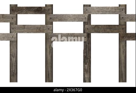Zaun aus Holzdielen isoliert auf weiß Stockfoto