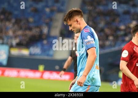 Sankt Petersburg, Russland. April 2024. Andrey Mostovoy (17) aus Zenit, der während des russischen Premier League-Fußballspiels zwischen Zenit Sankt Petersburg und Rubin Kazan in der Gazprom Arena zu sehen war. Endpunktzahl: Zenit 0:2 Rubin. (Foto: Maksim Konstantinov/SOPA Images/SIPA USA) Credit: SIPA USA/Alamy Live News Stockfoto