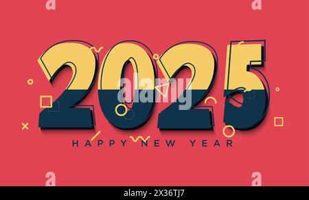 Frohes neues Jahr 2025 mit einfachem Zahlendesign für Kalender und Banner. Jahr 2025. Stock Vektor