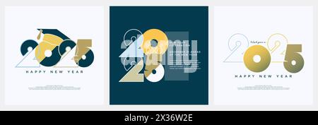 Farbenfrohes und schönes Happy New Year 2025-Design. Mit flachem Vektor. Hochwertiges Set-Design für ein sehr fröhliches und festliches Neujahrsfest 2025. Stock Vektor