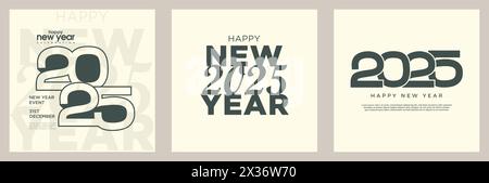 Einfache Farbe Happy New Year 2025, neueste einfache Vektorhintergrund mit Schnittnummer Konzept in einfacher Farbe. Premium-Vektor-Hintergrund für Banner. Stock Vektor