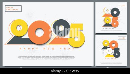 Happy New Year 2025 Vorlage mit 2D-Nummern. Begrüßungskonzept für das Neujahrsfest 2025. Stock Vektor