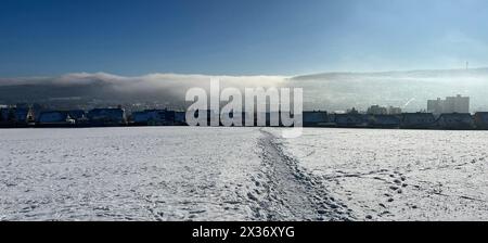 Nebellandschaft, Nebelwand im Winter in Taunusstein in Hessen. Nebellandschaft, Nebelwand im Winter in Taunusstein in Hessen Nebellandschaft, Nebelwa Stockfoto