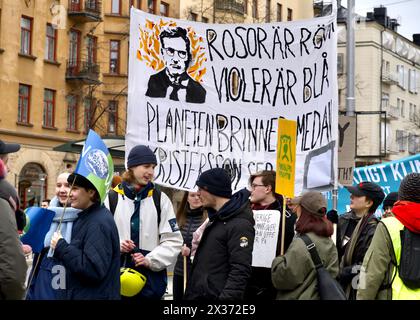 STOCKHOLM, SCHWEDEN - 19. APRIL 2024: Greta Thunberg und Fridays for Future Demonstration in Stockholm. Stockfoto