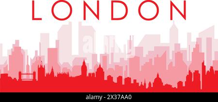 Rotes Poster mit Panoramablick auf die Skyline der Stadt von LONDON, GROSSBRITANNIEN Stock Vektor