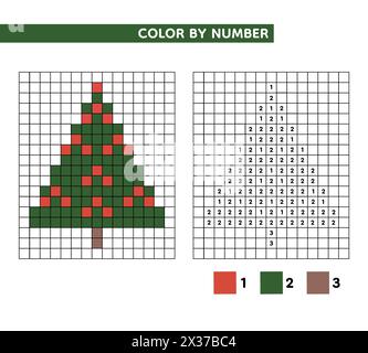Weihnachtsbaum Malbuch. Kopieren Sie das Bildspiel für Kinder. Vektorabbildung. Weihnachten Pixel Art. Stockfoto