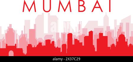 Rotes Poster mit Panoramablick auf die Skyline der Stadt von MUMBAI, INDIEN Stock Vektor