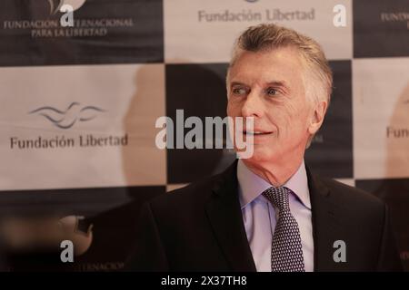 Buenos Aires, Argentinien. April 2024. Nationale und ausländische Regierungsbeamte nahmen am 24. April 2024 an der von Fundación Libertad organisierten Veranstaltung in Buenos Aires, Argentinien, Teil. Auf dem Foto: Mauricio Macri, ehemaliger argentinischer Präsident. ( Quelle: SIPA USA/Alamy Live News Stockfoto