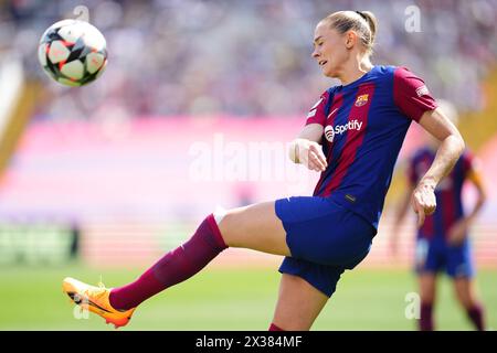 Barcelona, Spanien. April 2024. Fridolina Rolfo vom FC Barcelona während der UEFA Women's Champions League, Halbfinale, erstes Leg, zwischen FC Barcelona und Chelsea FC spielte am 20. April 2024 im Stadion der Luis Company in Barcelona, Spanien. (Foto: Bagu Blanco/PRESSINPHOTO) Credit: PRESSINPHOTO SPORTS AGENCY/Alamy Live News Stockfoto