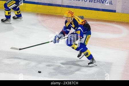 EHC Kloten Stürmer und Topskorer Jonathan Ang während dem Spiel gegen den EV Zug in der Stimo Arena in Aktion. (Kloten, Schweiz, 01.10.2022) Stockfoto