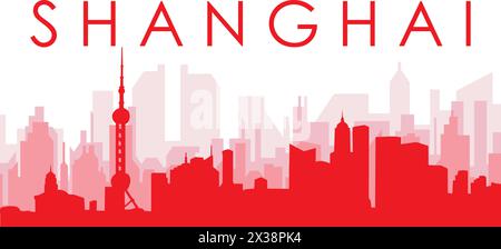 Rotes Poster mit Panoramablick über die Skyline von SHANGHAI, CHINA Stock Vektor