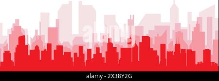 Rotes Poster mit Panoramablick über die Skyline von CHICAGO, USA Stock Vektor