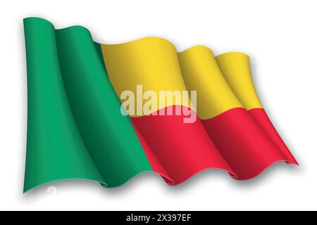 Realistische winkende Flagge von Benin isoliert auf weißem Hintergrund Stock Vektor