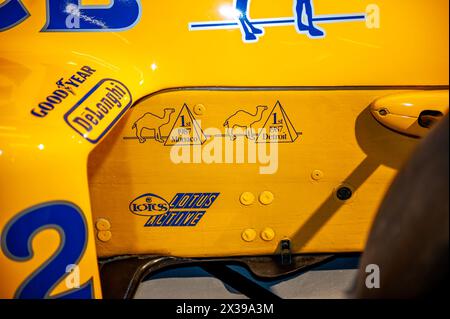 23/2024 Turin (Italien) Ein Detail der Mannschaft des Lotus Honda, mit der Ayrton Senna den F1 GP von Monaco gewann Stockfoto