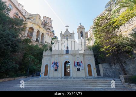 MONTE CARLO, MONACO - 2. August 2016: Kirche der Heiligen devote - Tempel, der dem Schutzpatron des Fürstentums Monaco gewidmet ist Stockfoto