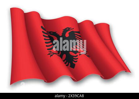 Realistisch schwenkende Flagge Albaniens isoliert auf weißem Hintergrund Stock Vektor