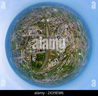 AUFZEICHNUNGSDATUM NICHT ANGEGEBEN Luftbild, Hauptbahnhof Bochum Hbf, Innenstadt City Ansicht, Erdkugel, Fisheye Aufnahme, Fischaugen Aufnahme, 360 Grad Aufnahme, Tiny World, Little Planet, Fisheye Bild, Gleisdreieck, Bochum, Ruhrgebiet, Nordrhein-Westfalen, Deutschland ACHTUNGxMINDESTHONORARx60xEURO *** Luftaufnahme, Hauptbahnhof Bochum Hbf, Stadtansicht, Erdkugel, Fischaugenbild, 360°-Bild, winzige Welt, kleiner Planet, Fischaugenbild, Gleisdreieck, Bochum, Ruhrgebiet, Nordrhein-Westfalen, Deutschland ACHTUNGxMINDESTHONORARx60xEURO Stockfoto