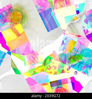 Neonfarbenes botanisches Blumenaquarell, handgemaltes nahtloses Muster. Ein helles Kaleidoskop aus Stücken weißer Calla-Lilien, Waldpilzen und Beeren Stockfoto