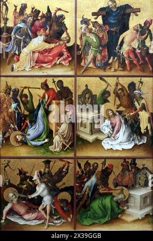 Das Märtyrertod der Apostel, rechter Flügel der St. Lawrence Altarbild in Köln. Märtyrertum von St. Thomas, Phillip, James the Less, Matthew, Simon, Judas und Matthias Stockfoto