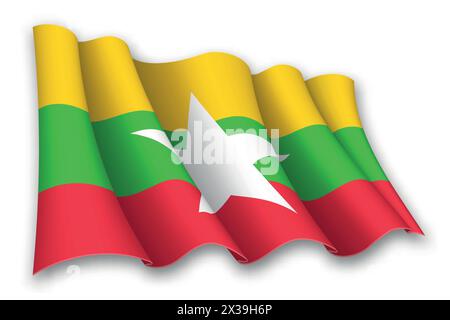 Realistisch schwenkende Flagge von Myanmar isoliert auf weißem Hintergrund Stock Vektor