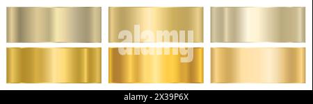 Ein Satz goldener metallischer Glanzverläufe. Die Textur einer glatten Metalloberfläche. Stock Vektor