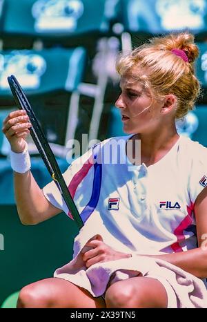 Monica Seles (YUG) trat bei der Lipton International Players Championships 1990 an Stockfoto