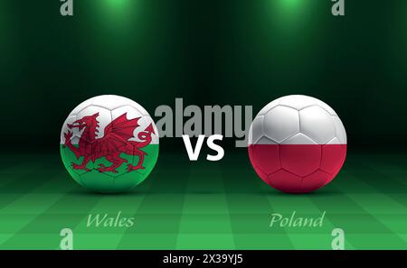 Sendevorlage für Fußball-Scoreboard Wales vs Polen für Fußball-europaturnier 2024 Stock Vektor