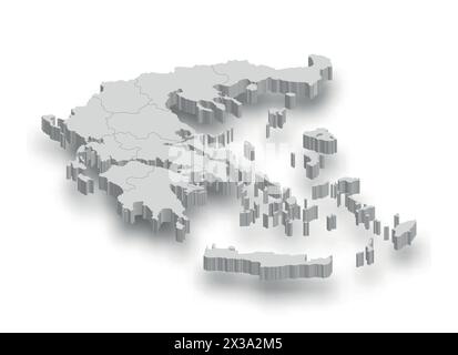 3D-Weißkarte Griechenlands mit Regionen auf weißem Hintergrund Stock Vektor