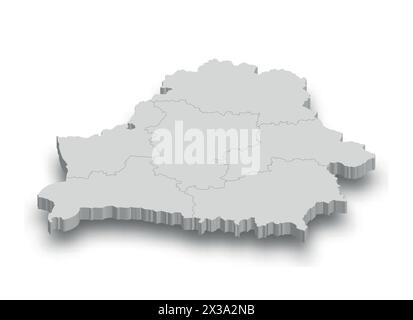 3D Weißrussland-Karte mit Regionen auf weißem Hintergrund Stock Vektor