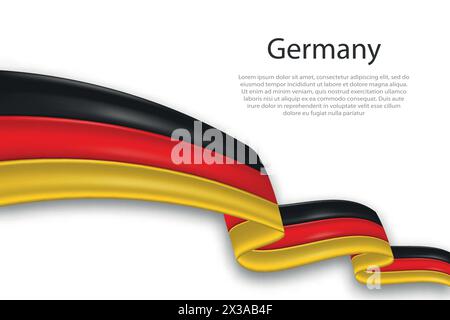 Elegante, wellige abstrakte Darstellungsflagge Deutschlands, die auf weißem Hintergrund mit Platzhaltertext fließt Stock Vektor