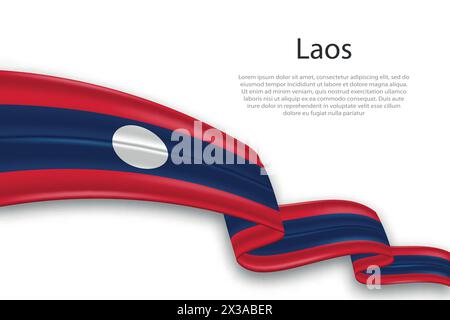Elegante, wellige abstrakte Darstellungsflagge von Laos, die auf weißem Hintergrund mit Platzhaltertext fließt Stock Vektor