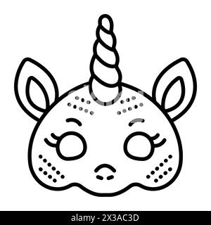 Einhorn-Maskerade-Maske, Vektor-Symbol mit schwarzer Linie Stock Vektor