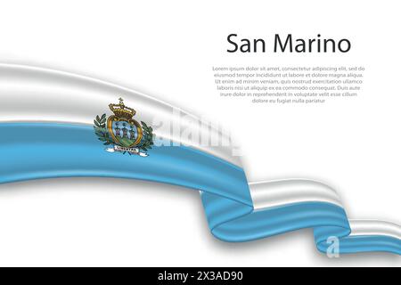 Elegante, wellige abstrakte Darstellungsflagge von San Marino, fließend auf weißem Hintergrund mit Platzhaltertext Stock Vektor