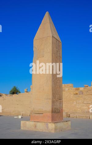 Der kürzlich errichtete Granitobelisk der Königin Hatschepsut im Karnak-Tempelkomplex in Luxor, Ägypten Stockfoto