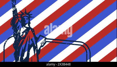 Bild der Flagge der usa über der Freiheitsstatue auf schwarzem Hintergrund Stockfoto