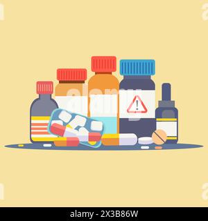 No Drug Day mit gefährlicher Narkotika-Hartmedizin-Pille in Flasche Stock Vektor
