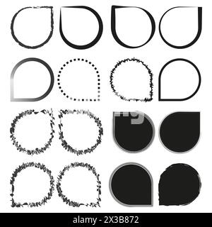 Gemischtes schwarzes Rahmenset. Verschiedene Formen und Texturen für Fotoränder oder Designelemente. Vektorabbildung. EPS 10. Stock Vektor