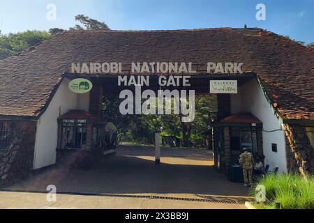 Nairobi, Kenia - 17. Februar 2024: Betreten Sie das Haupttor des Nairobi-Nationalparks in Afrika Stockfoto