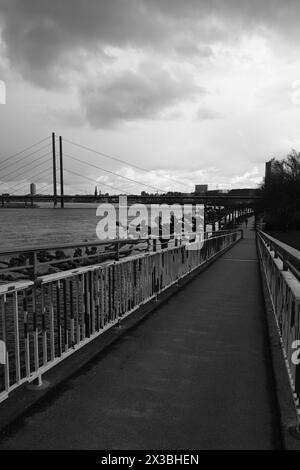 Brücke im Medienhafen, schwarz-weiß, Düsseldorf, Deutschland Stockfoto