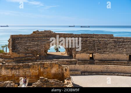 Antike römische Amphitheater, Weltkulturerbe der Vereinten Nationen in Tarragona, Spanien Stockfoto