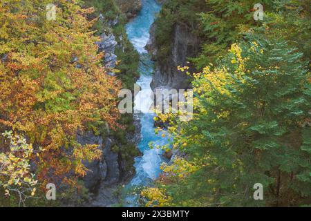 Leutaschklamm im Herbst, Mittenwald, Werdenfelser Land, Oberbayern, Bayern, Deutschland Stockfoto