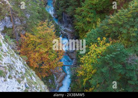 Leutaschklamm im Herbst, Mittenwald, Werdenfelser Land, Oberbayern, Bayern, Deutschland Stockfoto